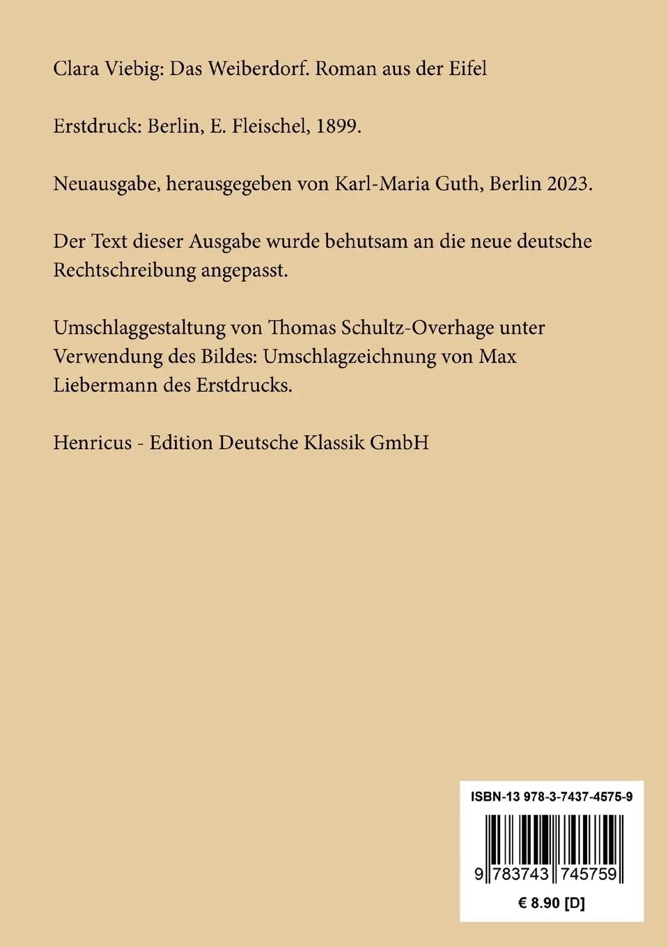 Rückseite: 9783743745759 | Das Weiberdorf | Roman aus der Eifel | Clara Viebig | Taschenbuch