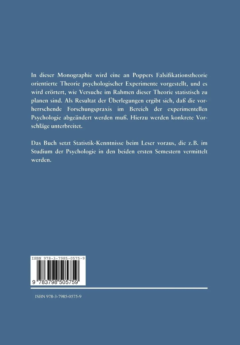 Rückseite: 9783798505759 | Theorie und Planung Psychologischer Experimente | J. Bredenkamp | Buch