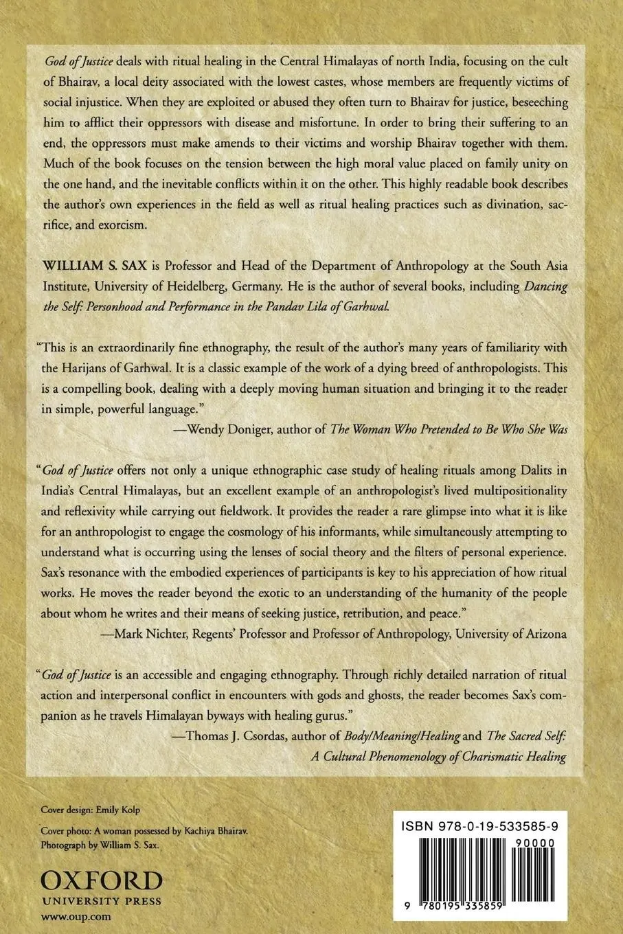 Rückseite: 9780195335859 | God of Justice | William S. Sax | Taschenbuch | Englisch | 2009