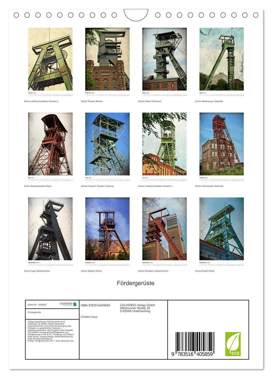 Bild: 9783516405859 | Fördergerüste (Wandkalender 2026 DIN A4 hoch), CALVENDO Monatskalender