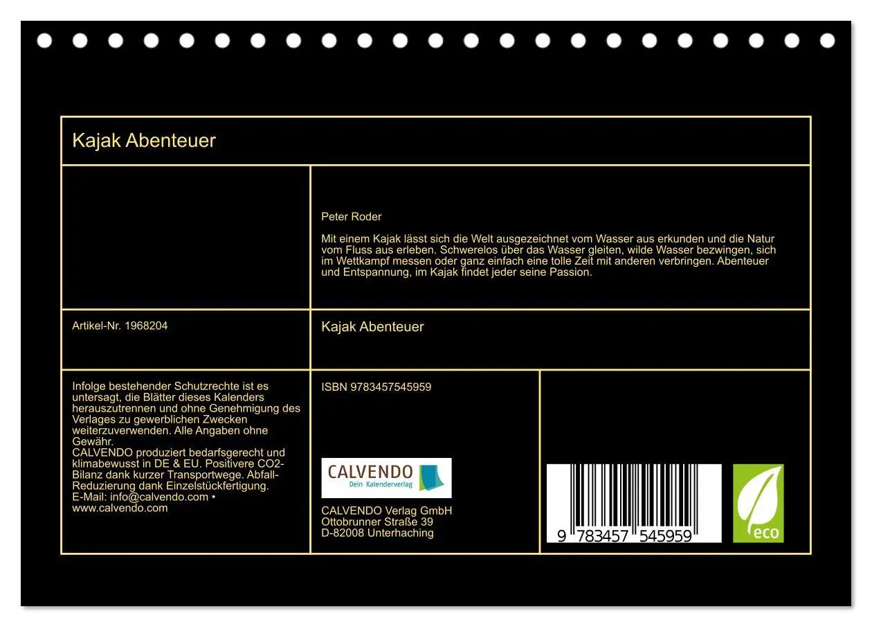 Bild: 9783457545959 | Kajak Abenteuer (Tischkalender 2026 DIN A5 quer), CALVENDO...
