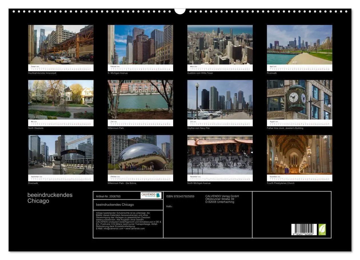 Bild: 9783457925959 | beeindruckendes Chicago (Wandkalender 2026 DIN A2 quer), CALVENDO...