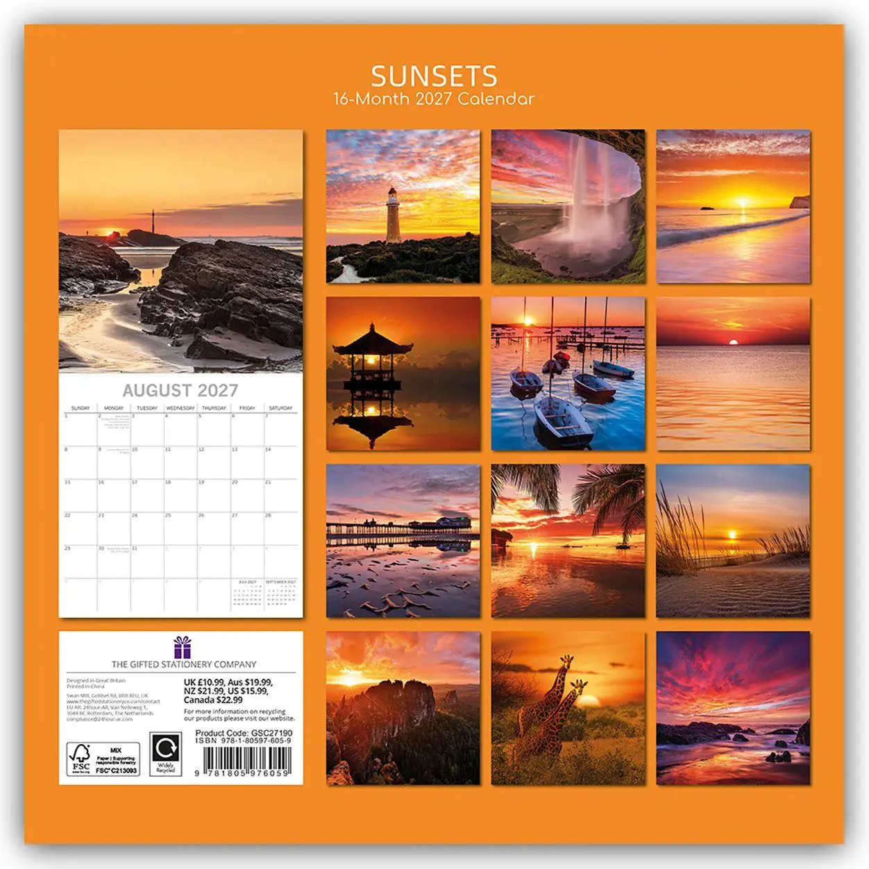 Rückseite: 9781805976059 | Sunsets - Sonnenuntergänge 2027 - 16-Monatskalender | Ltd | Kalender