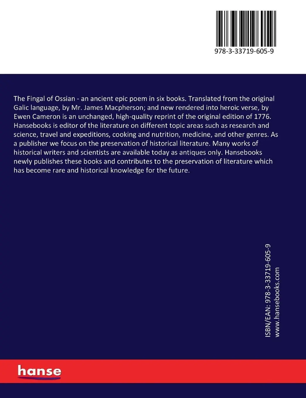 Rückseite: 9783337196059 | The Fingal of Ossian | James Macpherson (u. a.) | Taschenbuch | 516 S.