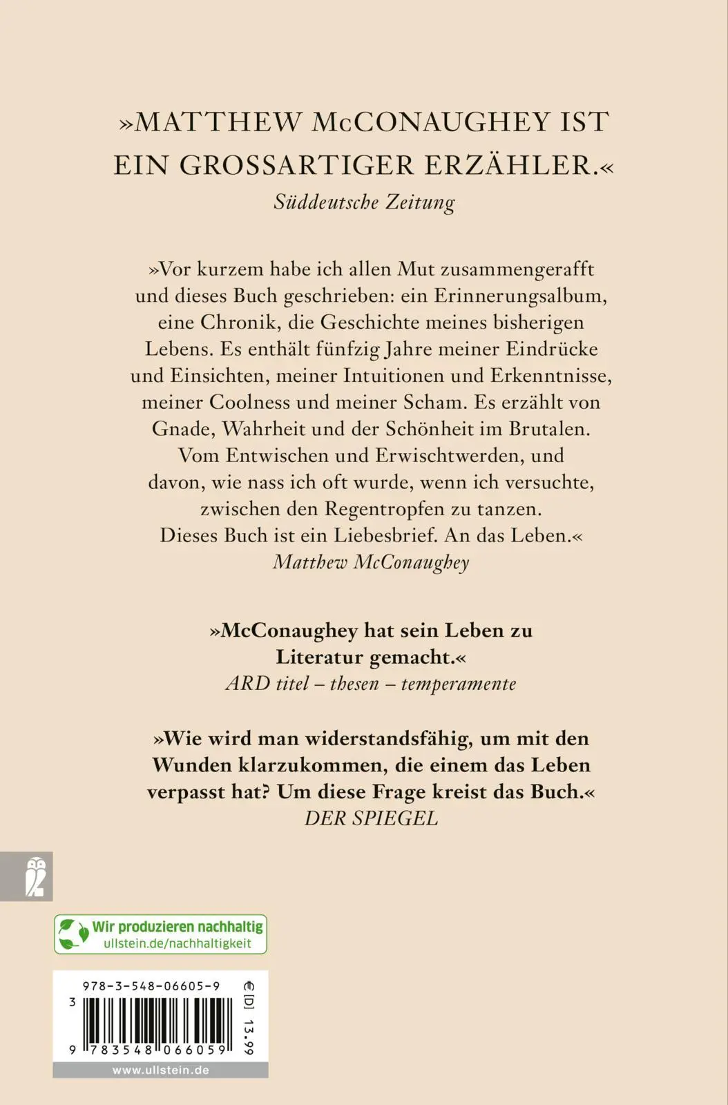 Rückseite: 9783548066059 | Greenlights | Matthew McConaughey | Taschenbuch | 304 S. | Deutsch