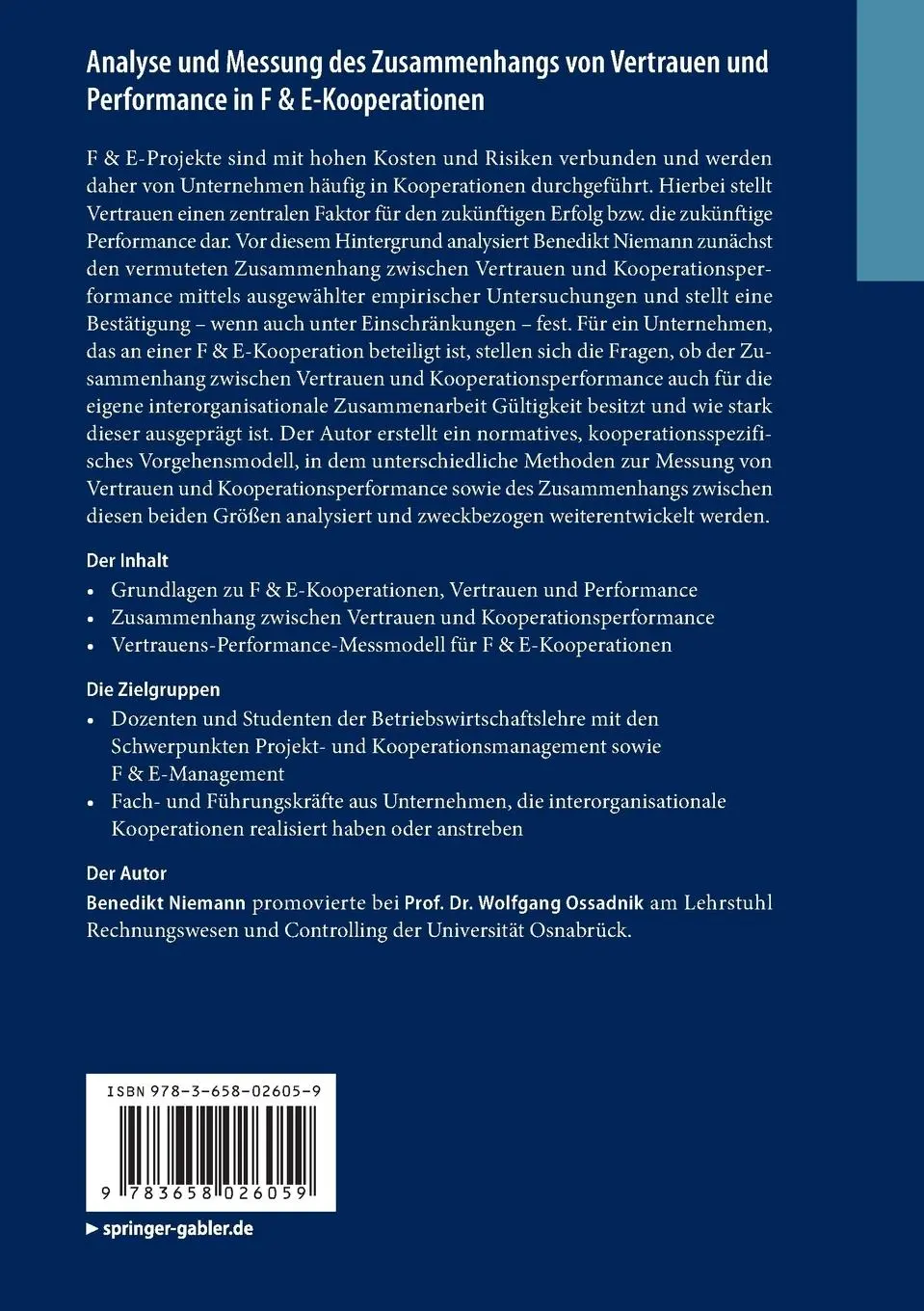 Rückseite: 9783658026059 | Analyse und Messung des Zusammenhangs von Vertrauen und Performance...