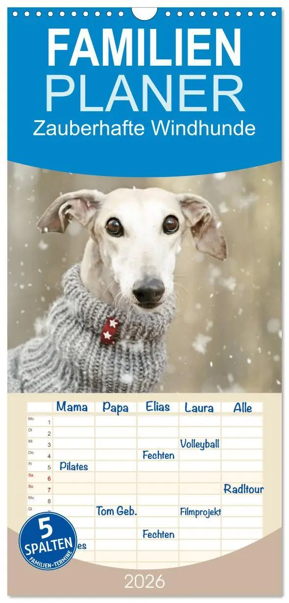 Cover: 9783516516159 | Familienplaner 2026 - Zauberhafte Windhunde mit 5 Spalten...