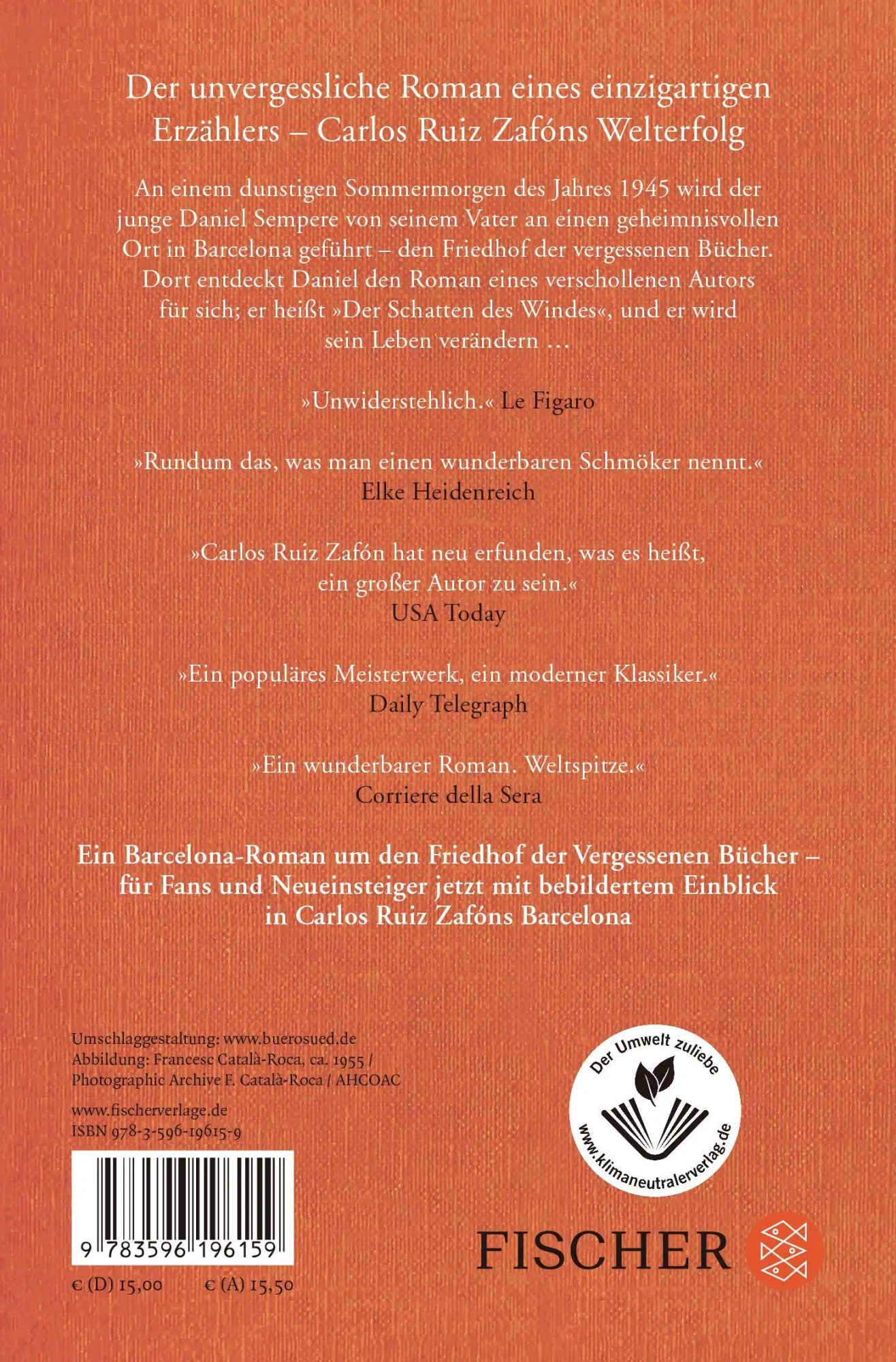 Rückseite: 9783596196159 | Der Schatten des Windes | Roman | Carlos Ruiz Zafón | Taschenbuch