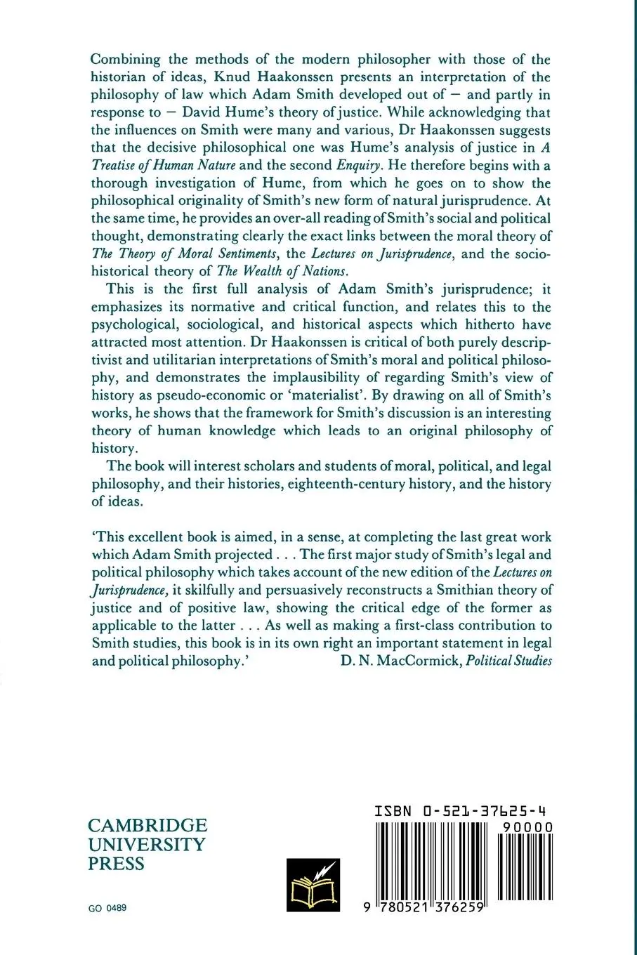 Rückseite: 9780521376259 | The Science of a Legislator | Knud Haakonssen | Taschenbuch | Englisch