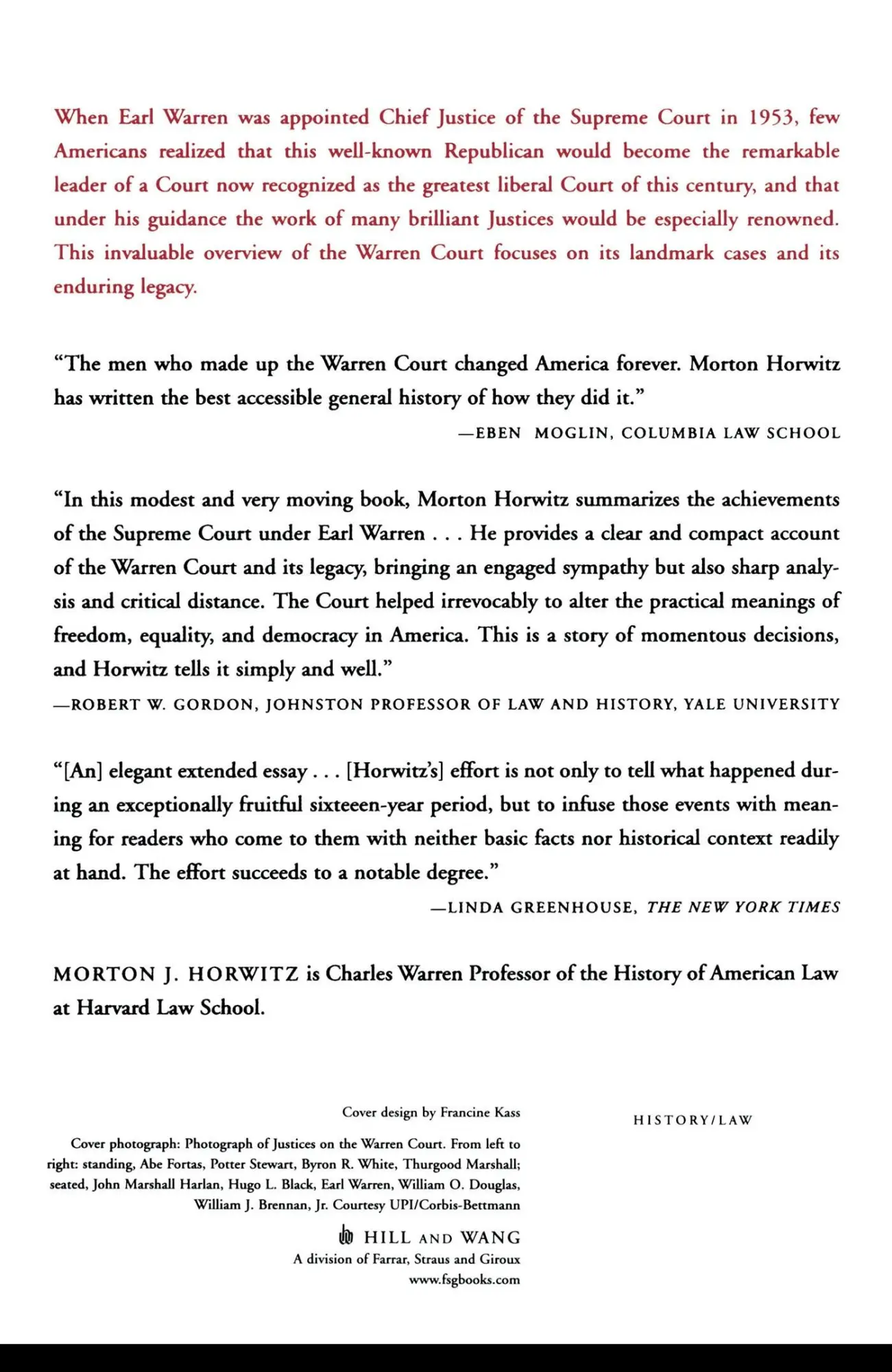Rückseite: 9780809016259 | The Warren Court and the Pursuit of Justice | Morton J. Horwitz | Buch