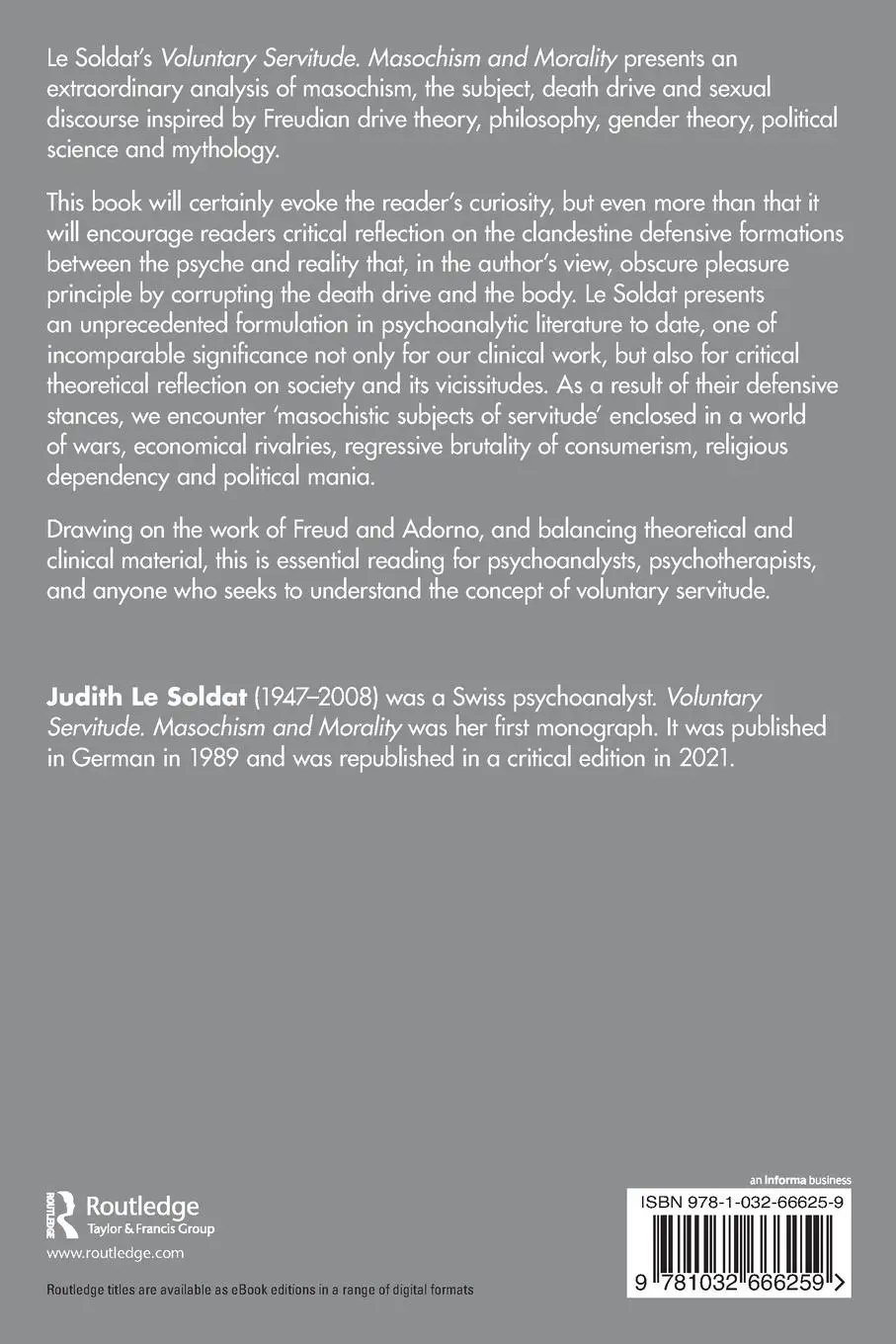 Rückseite: 9781032666259 | Voluntary Servitude. Masochism and Morality | Judith Le Soldat | Buch