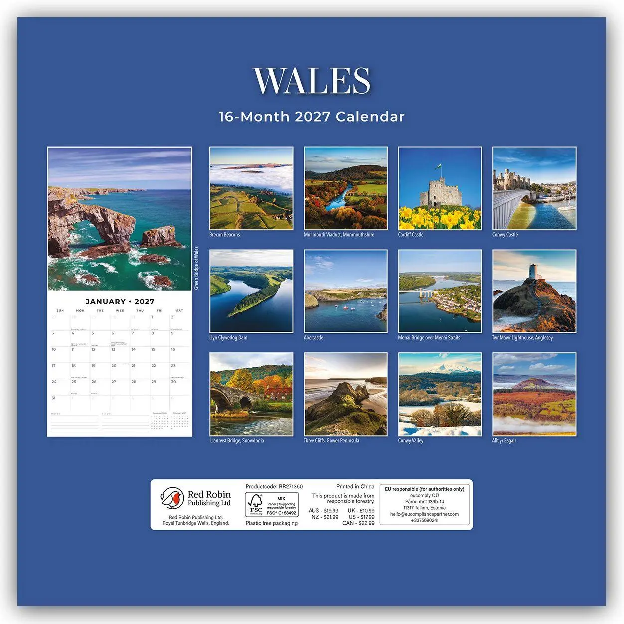 Bild: 9781837016259 | Wales 2027 - 16-Monatskalender | Robin Red | Kalender | 28 S. | 2027