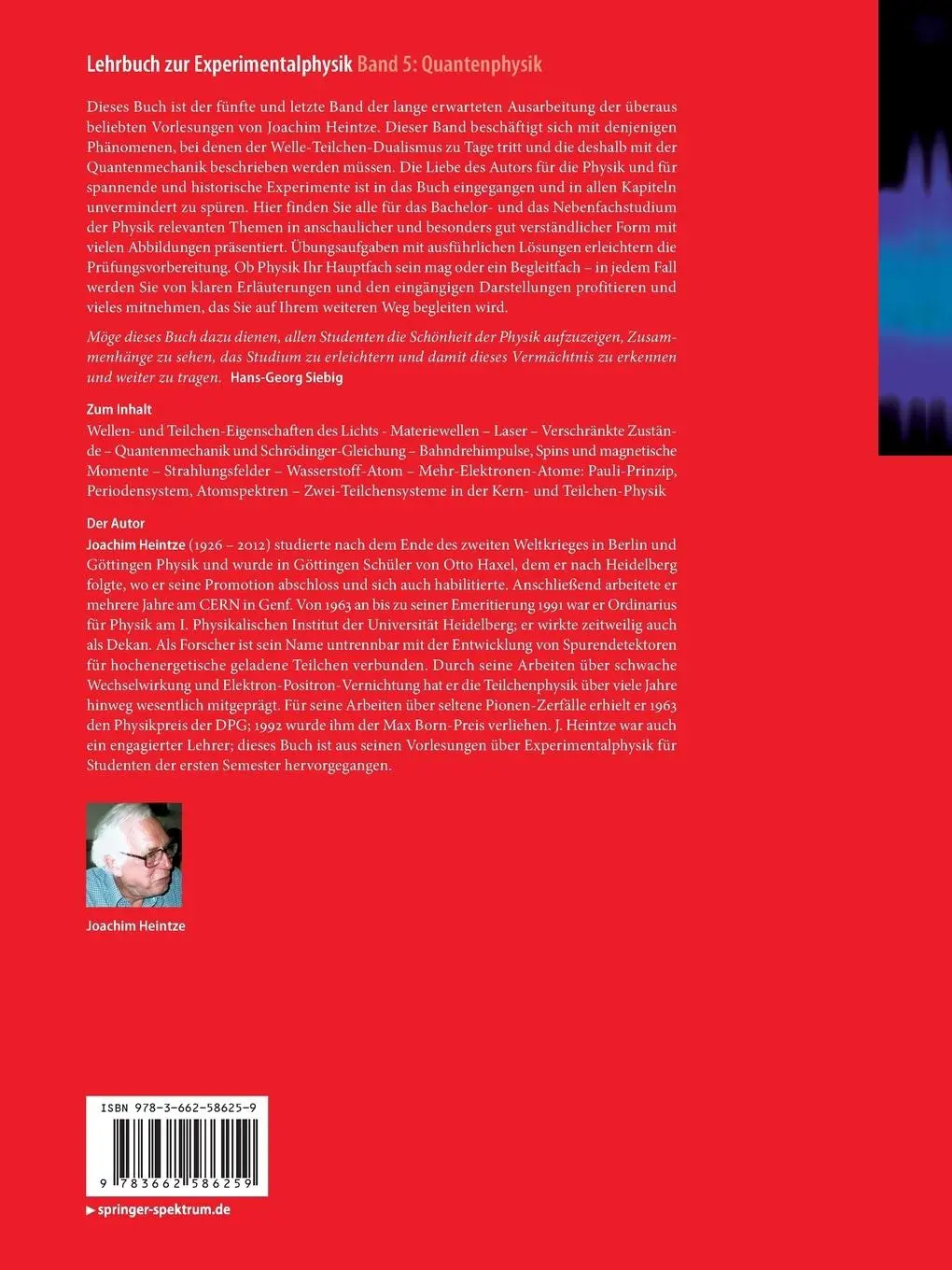 Rückseite: 9783662586259 | Lehrbuch zur Experimentalphysik Band 5: Quantenphysik | Heintze | Buch