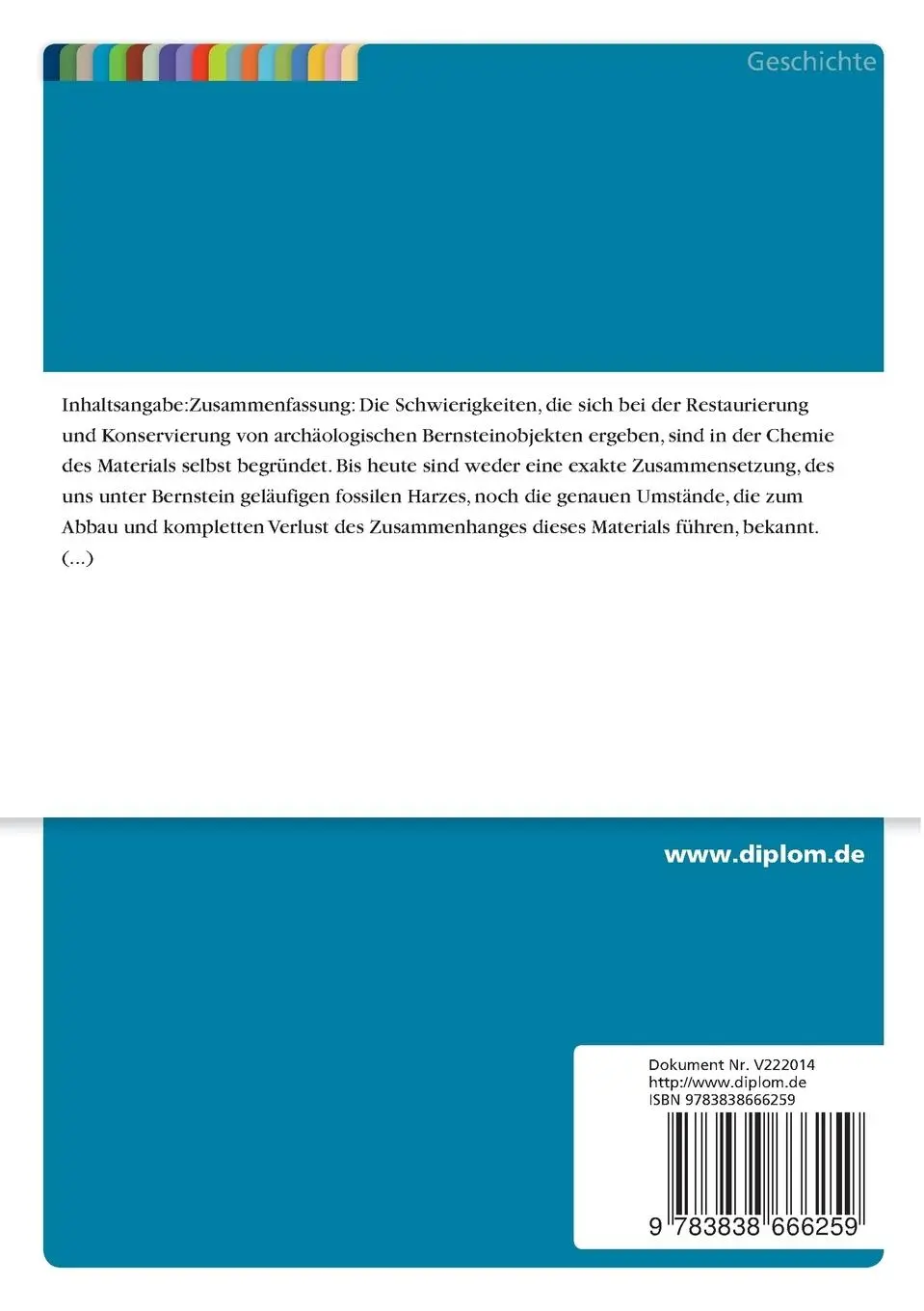 Rückseite: 9783838666259 | Archäologischer Bernstein | Alexandra Jeberien | Taschenbuch | 172 S.