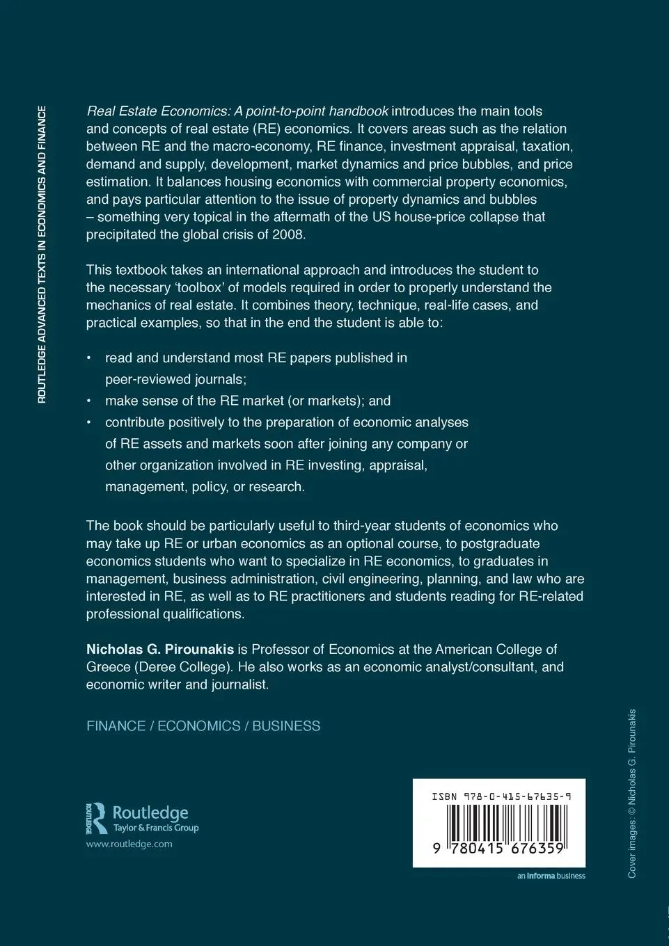 Rückseite: 9780415676359 | Real Estate Economics | A Point-to-Point Handbook | Pirounakis | Buch