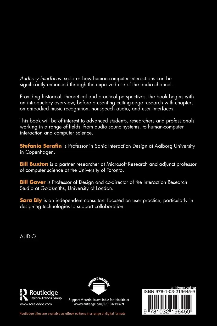Rückseite: 9781032196459 | Auditory Interfaces | Stefania Serafin (u. a.) | Taschenbuch | 2022