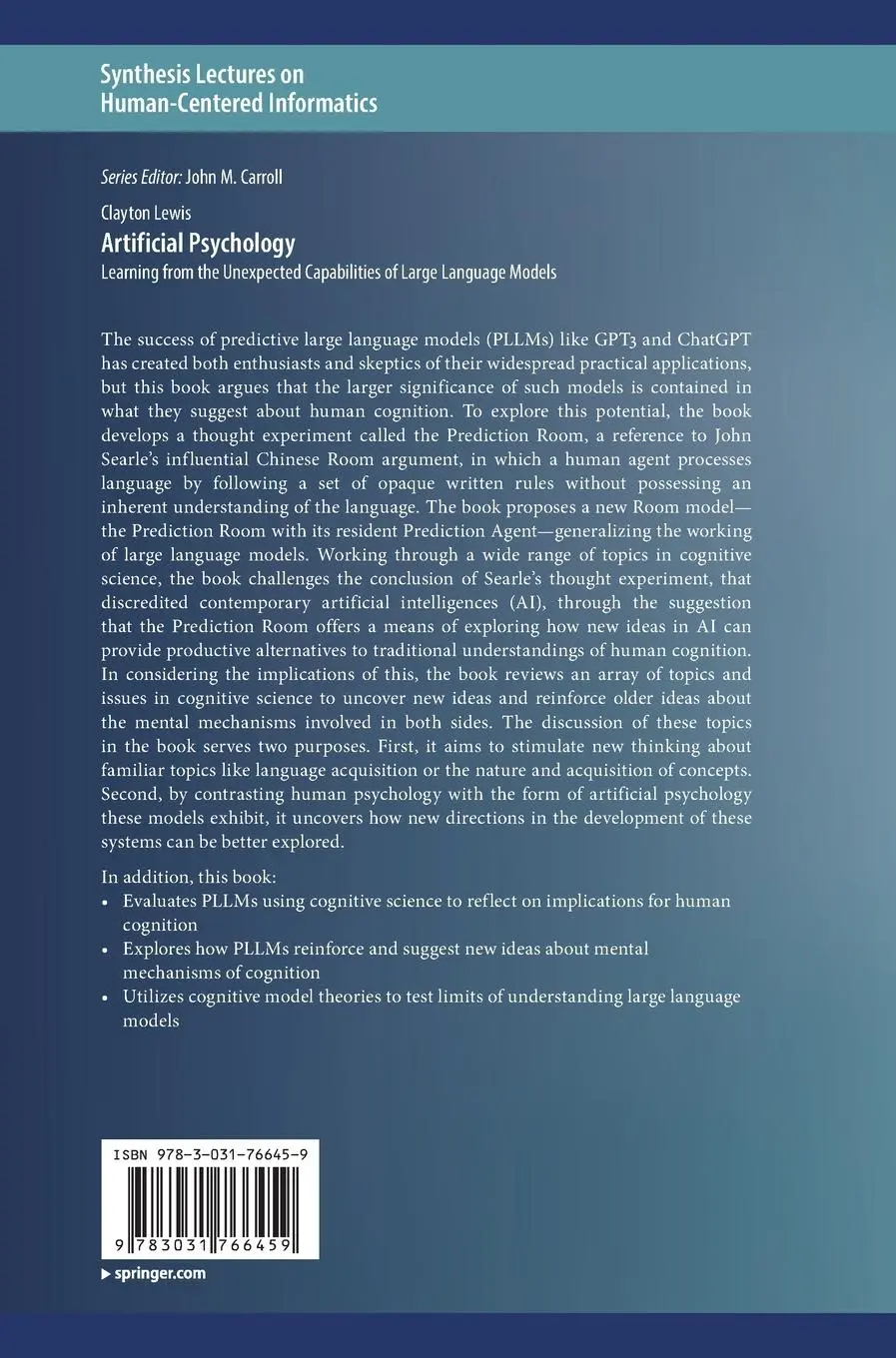 Rückseite: 9783031766459 | Artificial Psychology | Clayton Lewis | Buch | xiv | Englisch | 2025