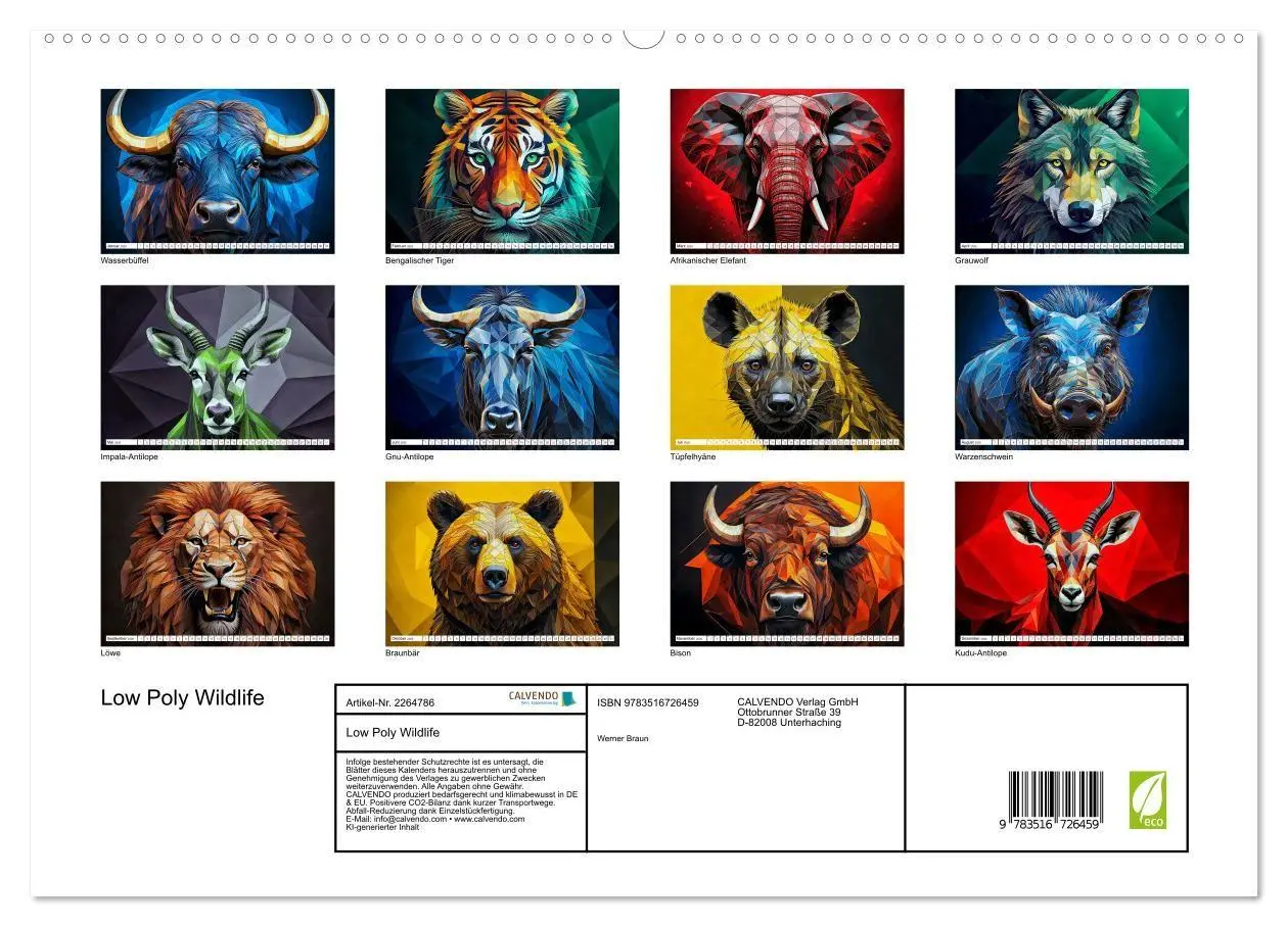 Bild: 9783516726459 | Low Poly Wildlife (hochwertiger Premium Wandkalender 2026 DIN A2...