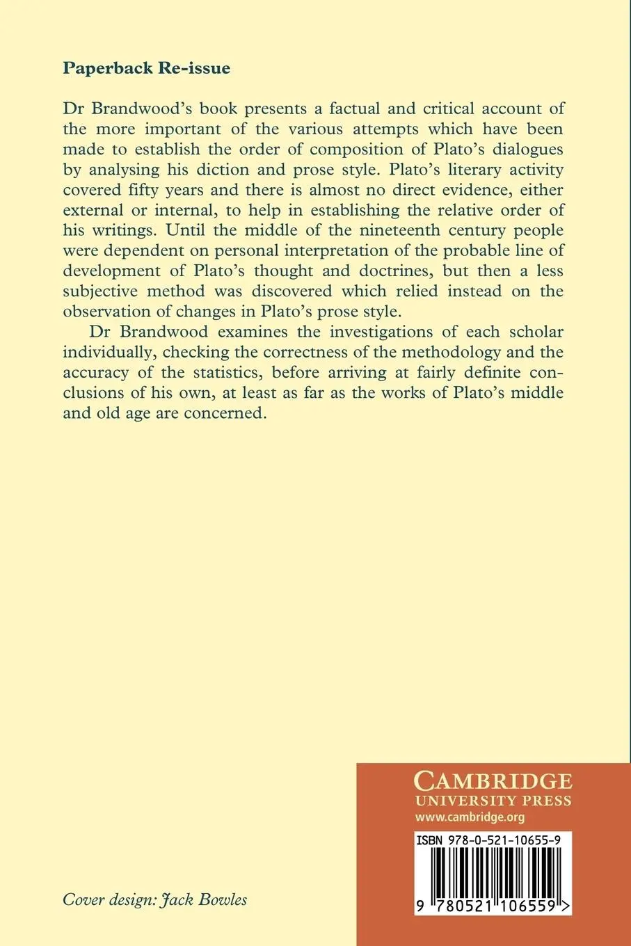Rückseite: 9780521106559 | The Chronology of Plato's Dialogues | Leonard Brandwood | Taschenbuch