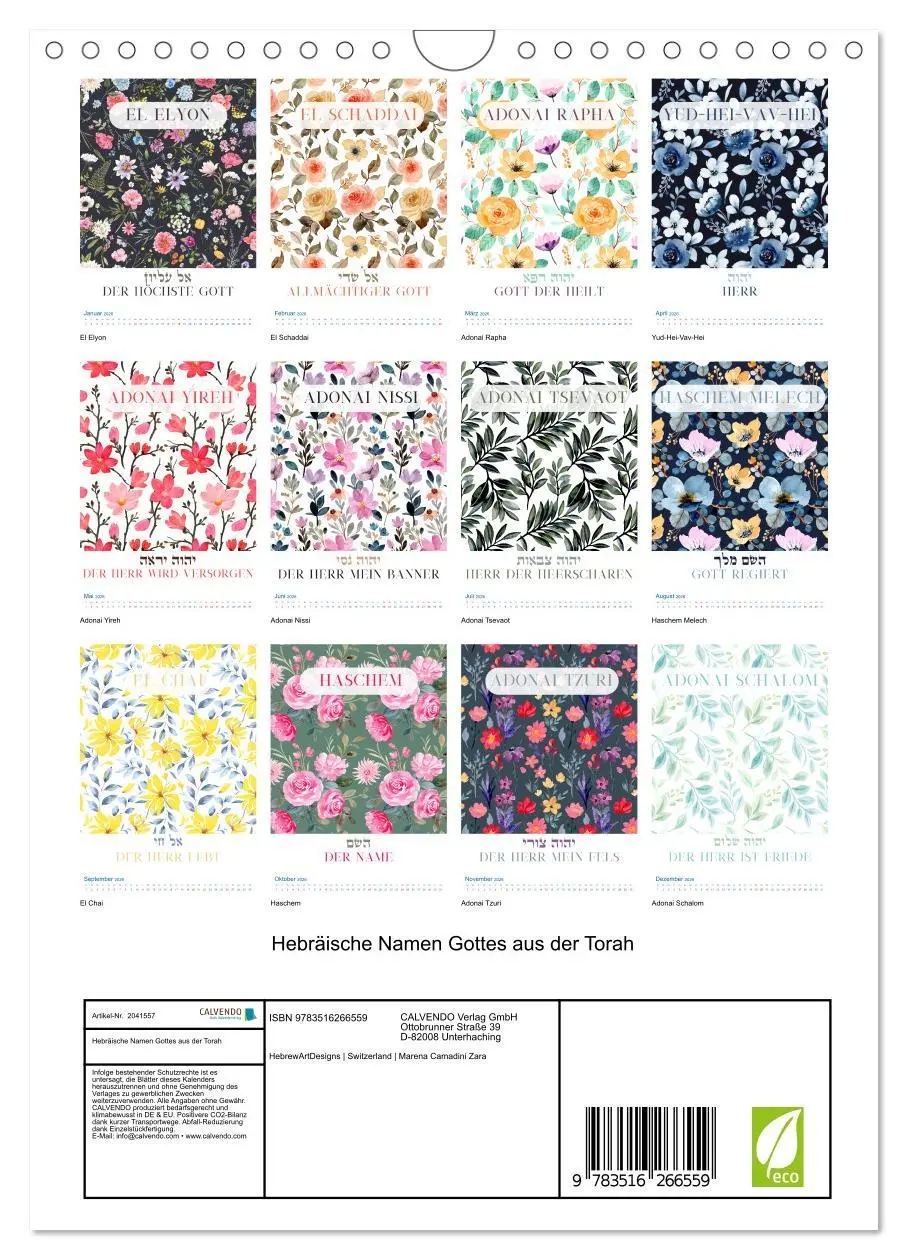 Bild: 9783516266559 | Hebräische Namen Gottes aus der Torah (Wandkalender 2026 DIN A4...