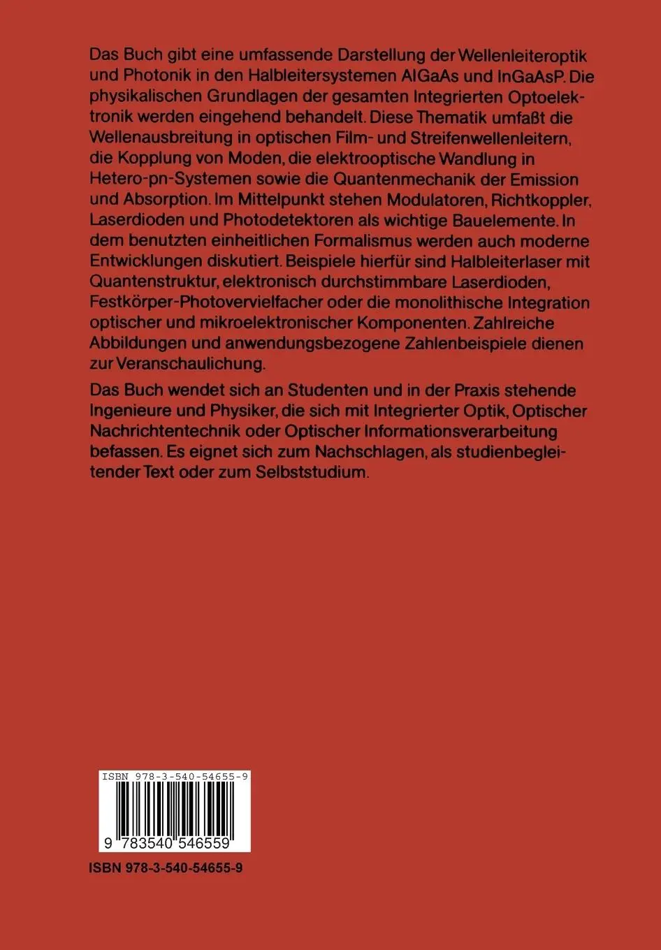 Rückseite: 9783540546559 | Integrierte Optoelektronik | Wellenleiteroptik. Photonik. Halbleiter