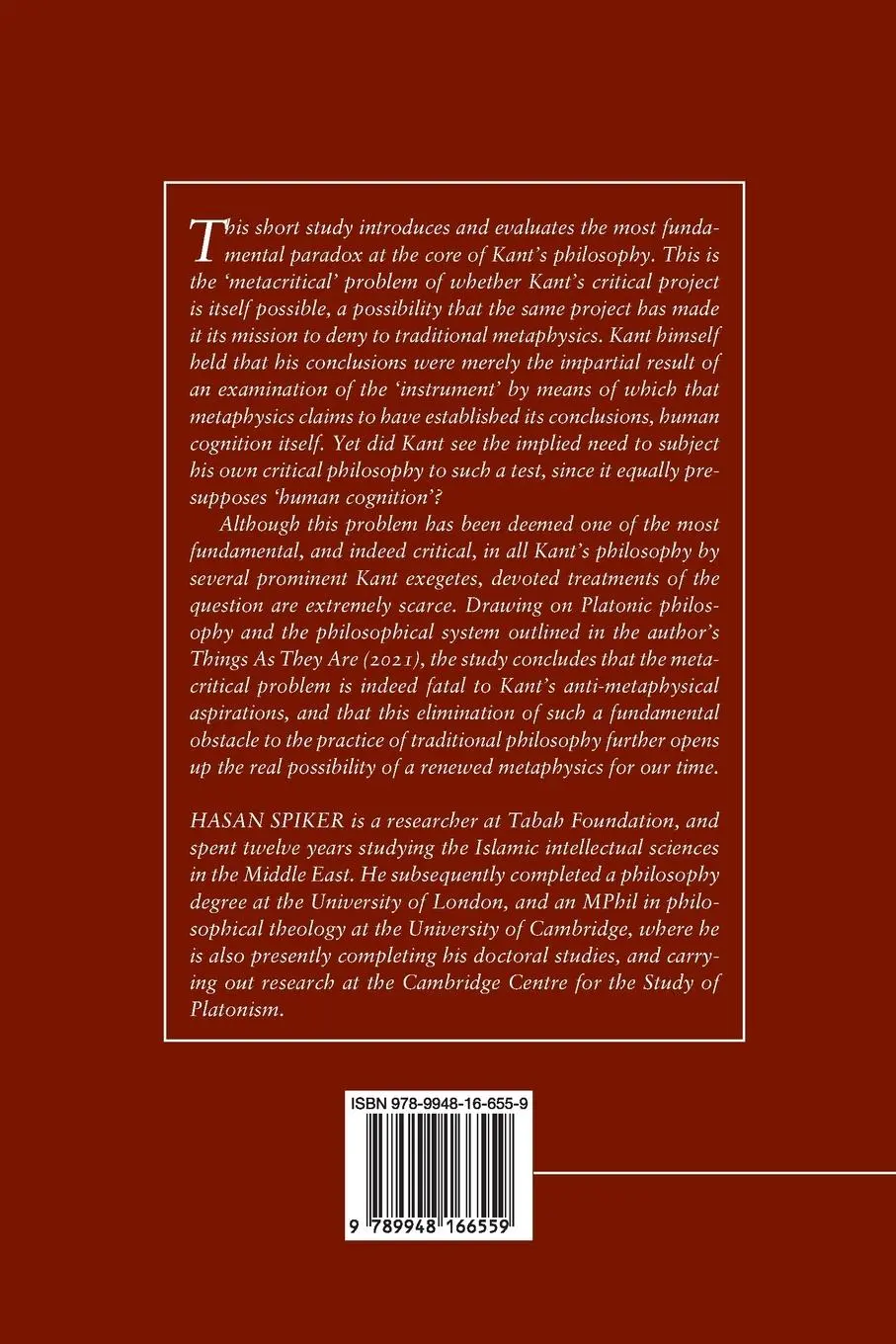 Rückseite: 9789948166559 | The Metacritique of Kant and the Possibility of Metaphysics | Spiker
