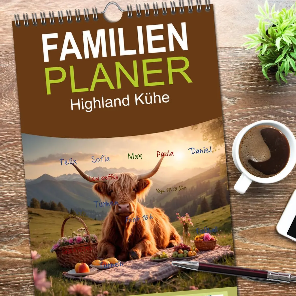Bild: 9783516496659 | Familienplaner 2026 - Highland Kühe mit 5 Spalten (Wandkalender, 21...