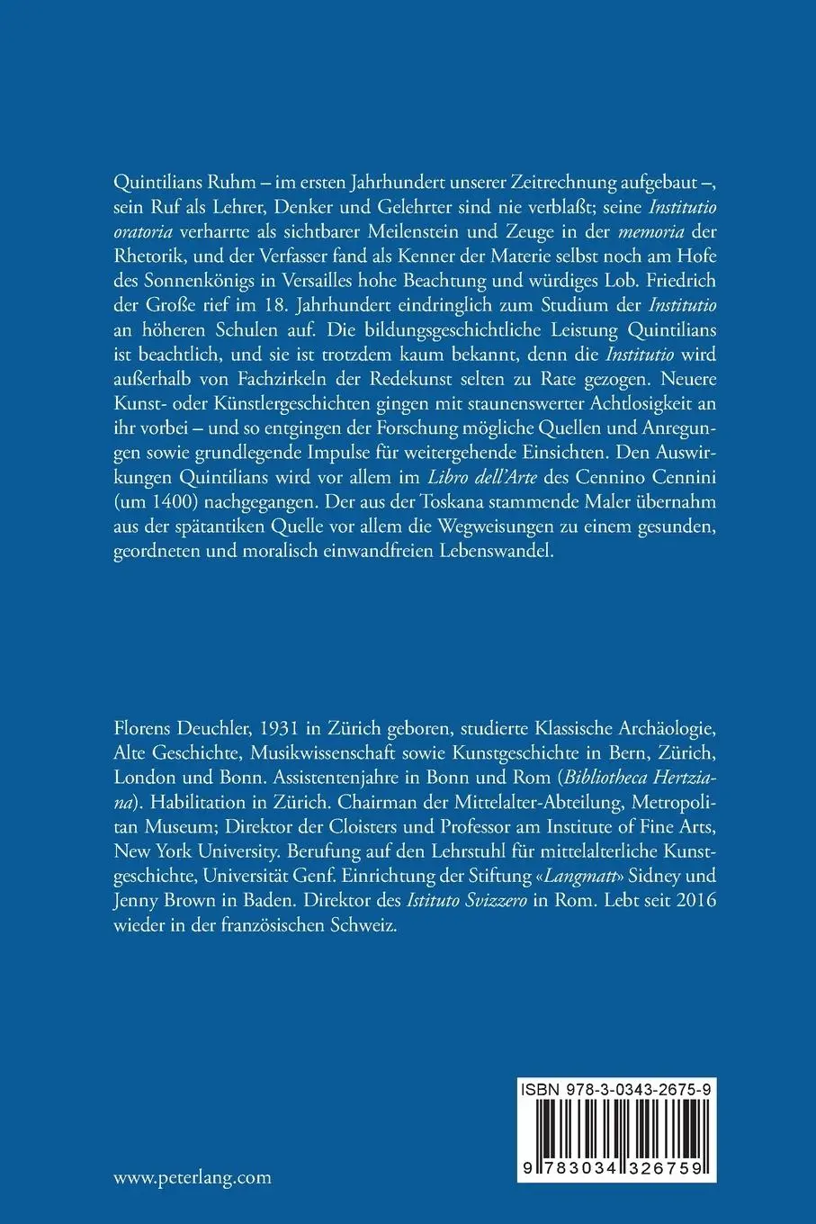 Rückseite: 9783034326759 | Quintilian | Florens Deuchler | Taschenbuch | 228 S. | Deutsch | 2017
