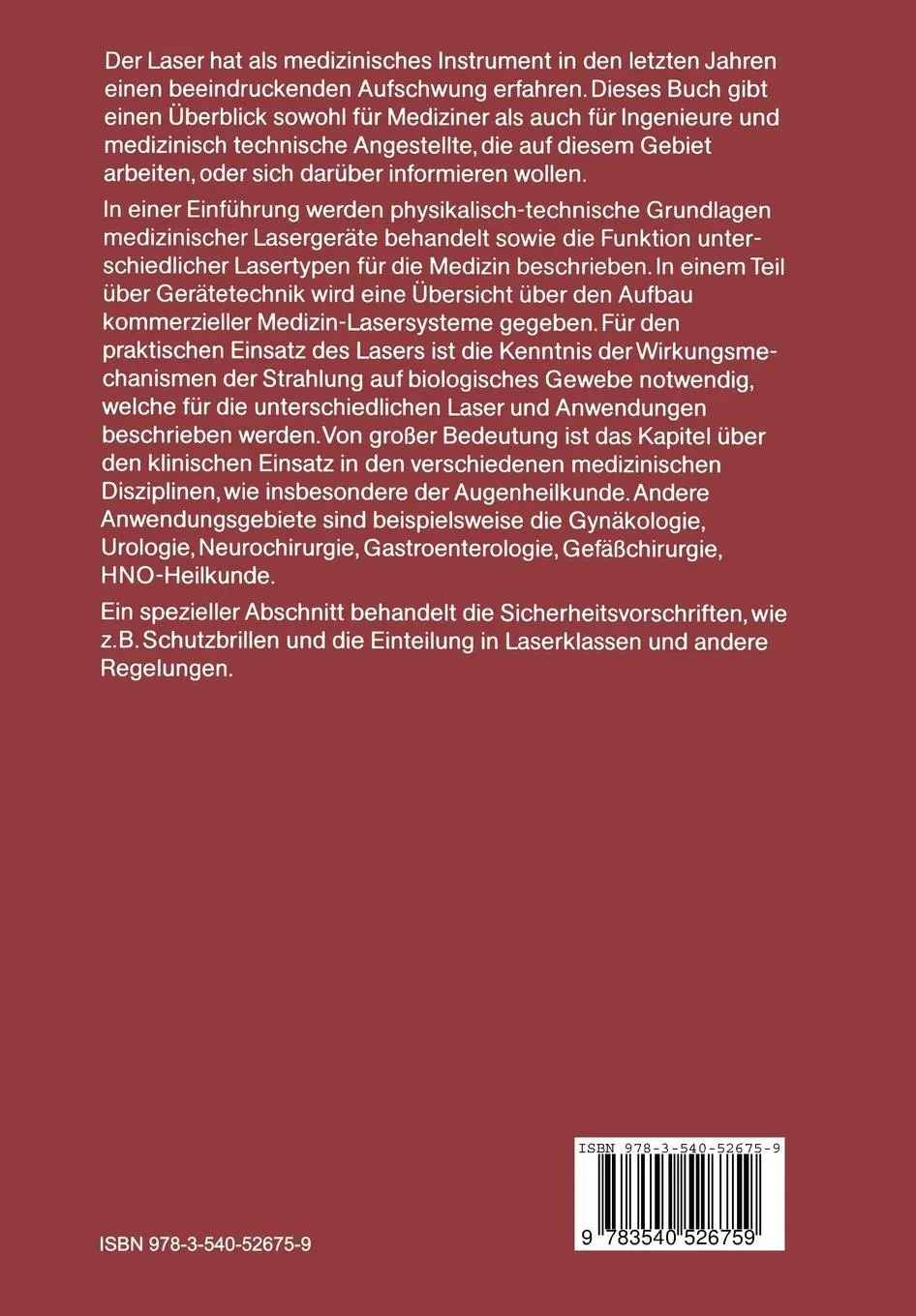 Rückseite: 9783540526759 | Lasertechnik in der Medizin | Grundlagen·Systeme·Anwendungen | Buch