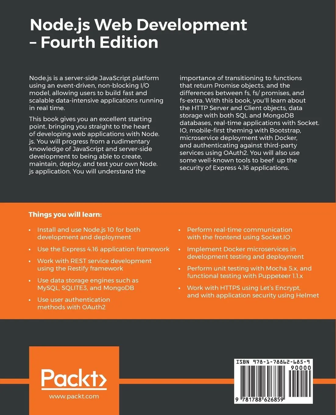 Rückseite: 9781788626859 | Node.js Web Development - Fourth Edition | David Herron | Taschenbuch