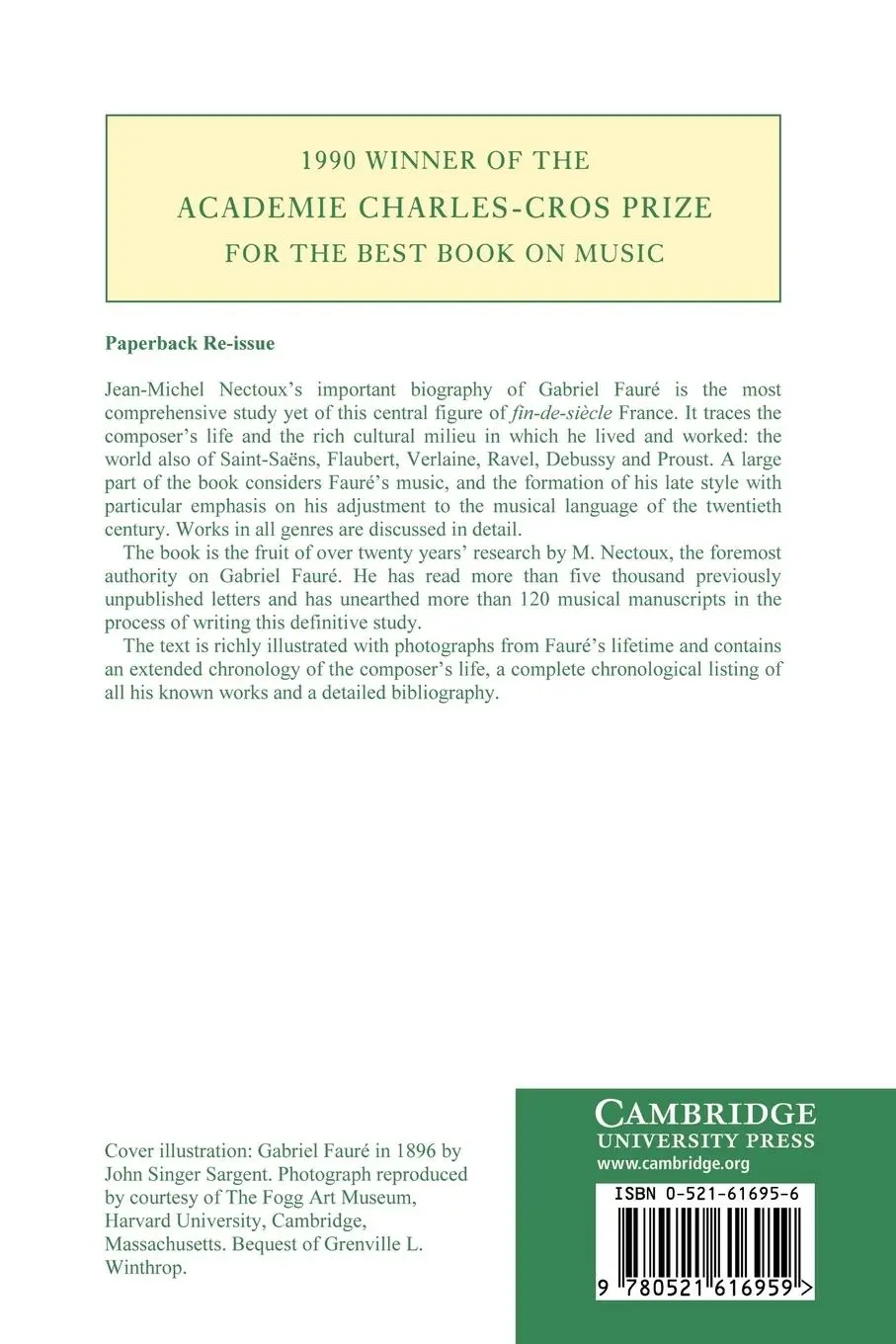 Rückseite: 9780521616959 | Gabriel Faur | A Musical Life | Jean-Michel Nectoux | Taschenbuch