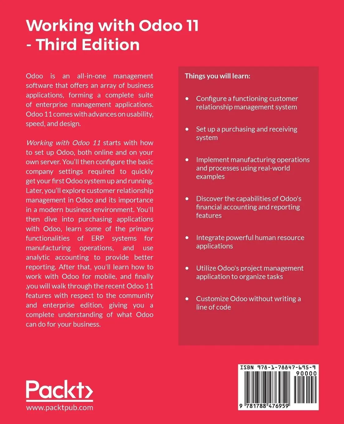 Rückseite: 9781788476959 | Working with Odoo 11 - Third Edition | Greg Moss | Taschenbuch | 2018