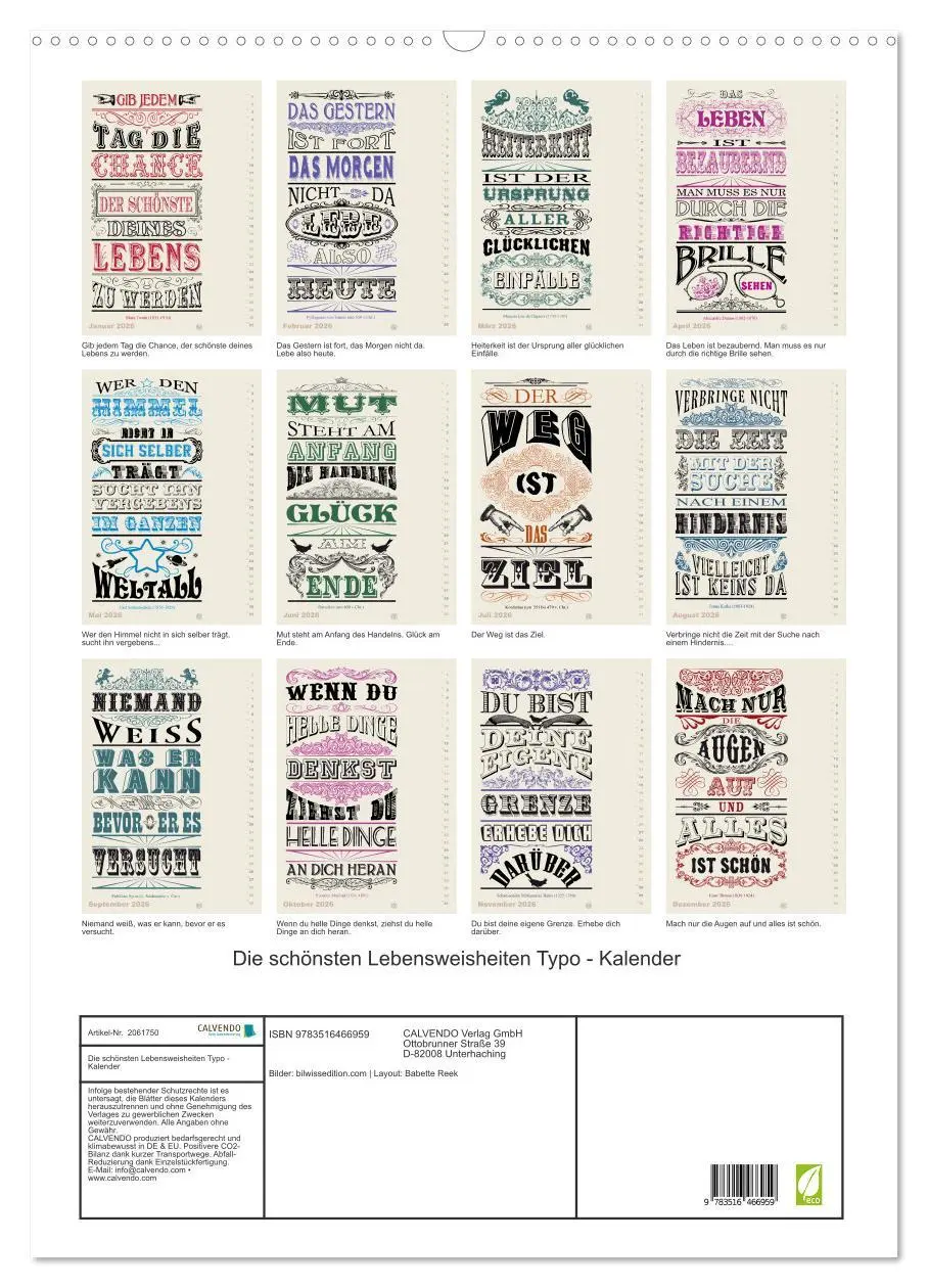 Bild: 9783516466959 | Die schönsten Lebensweisheiten Typo - Kalender (Wandkalender 2026...