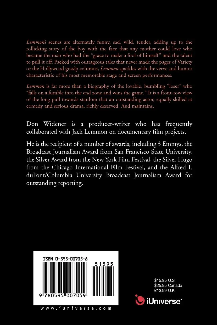 Rückseite: 9780595007059 | Lemmon | A Biography | Don Widener | Taschenbuch | Englisch | 2000