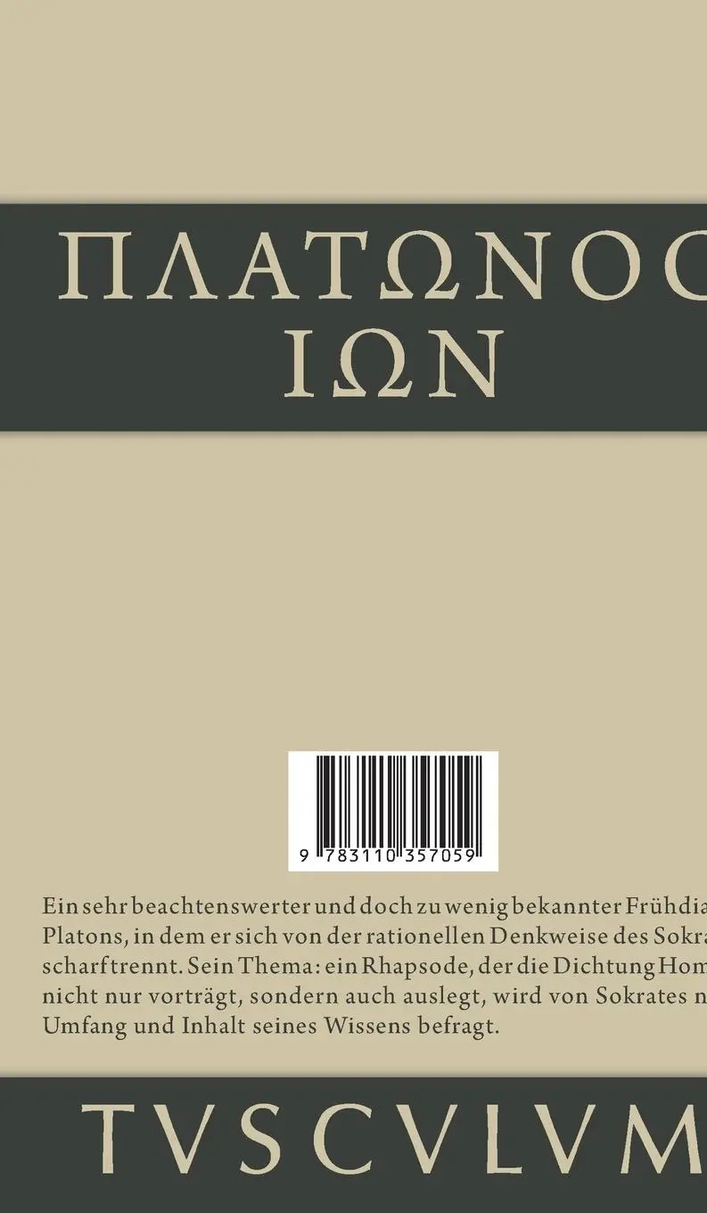 Rückseite: 9783110357059 | Ion | Griechisch-deutsch | Platon | Buch | 71 S. | Deutsch | 2014