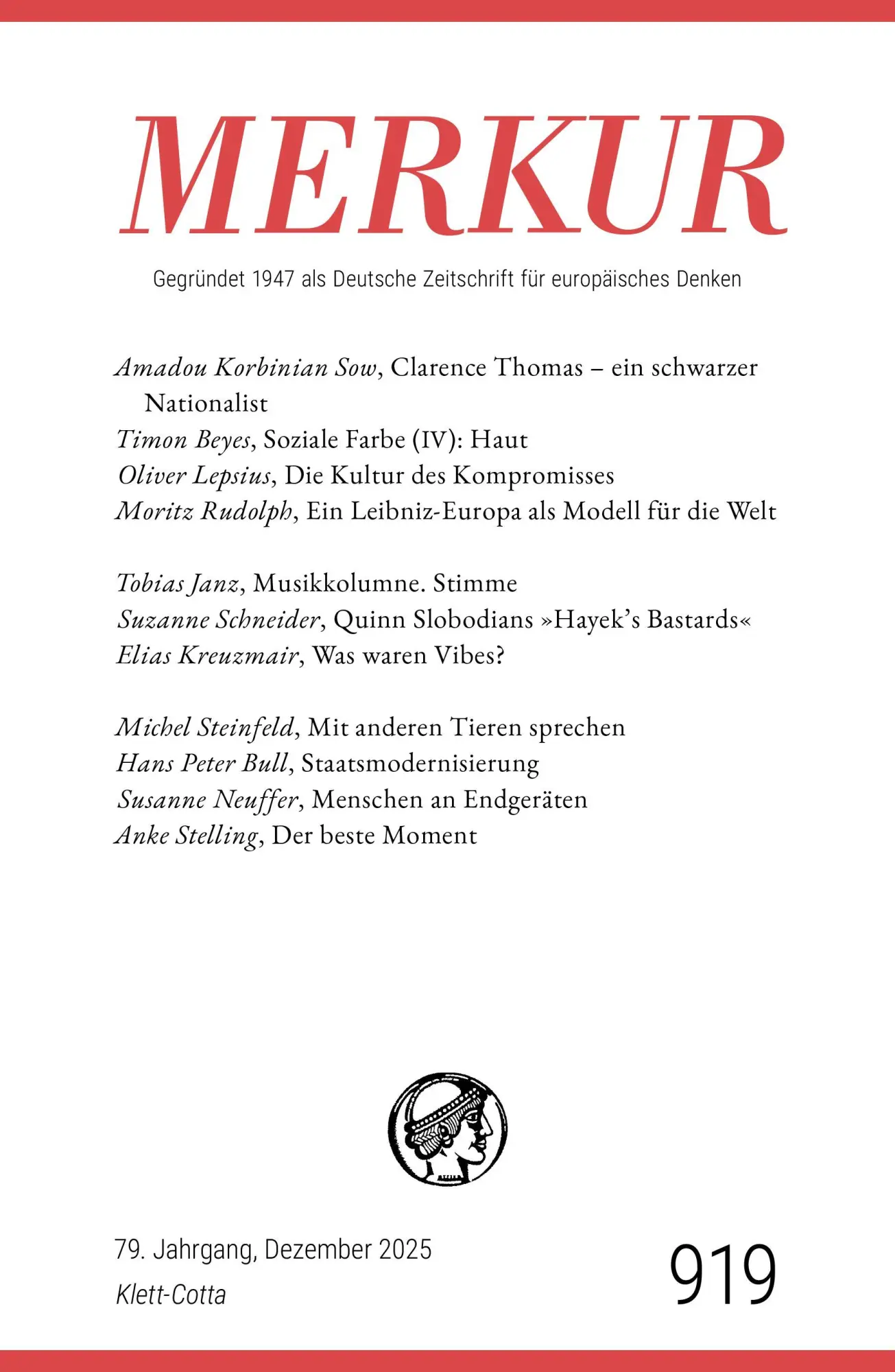 Cover: 9783608977059 | MERKUR 12/2025, Jg.79 | Nr. 919, Heft 12, Dezember 2025 | Taschenbuch