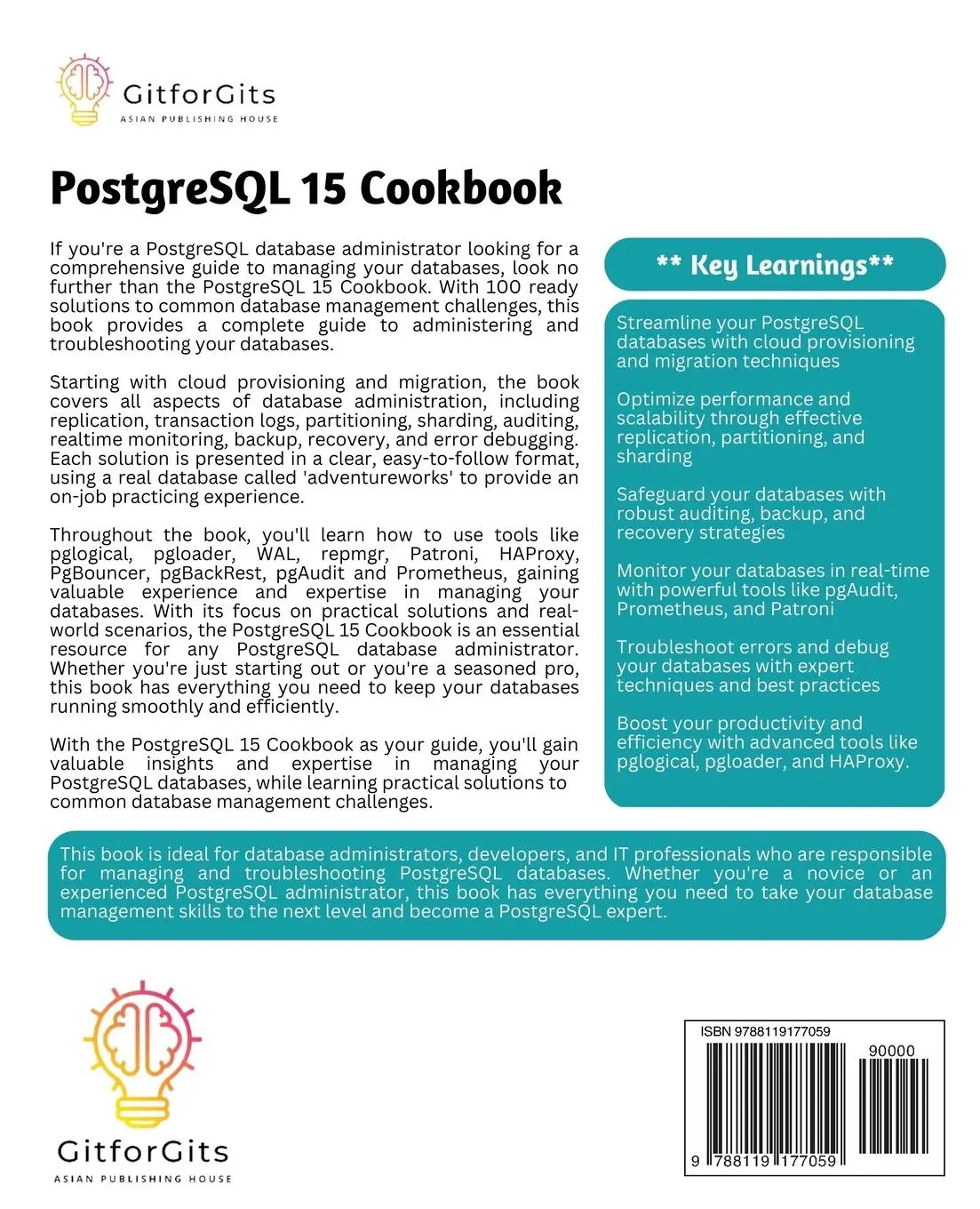 Rückseite: 9788119177059 | PostgreSQL 15 Cookbook | Peter G | Taschenbuch | Englisch | 2023