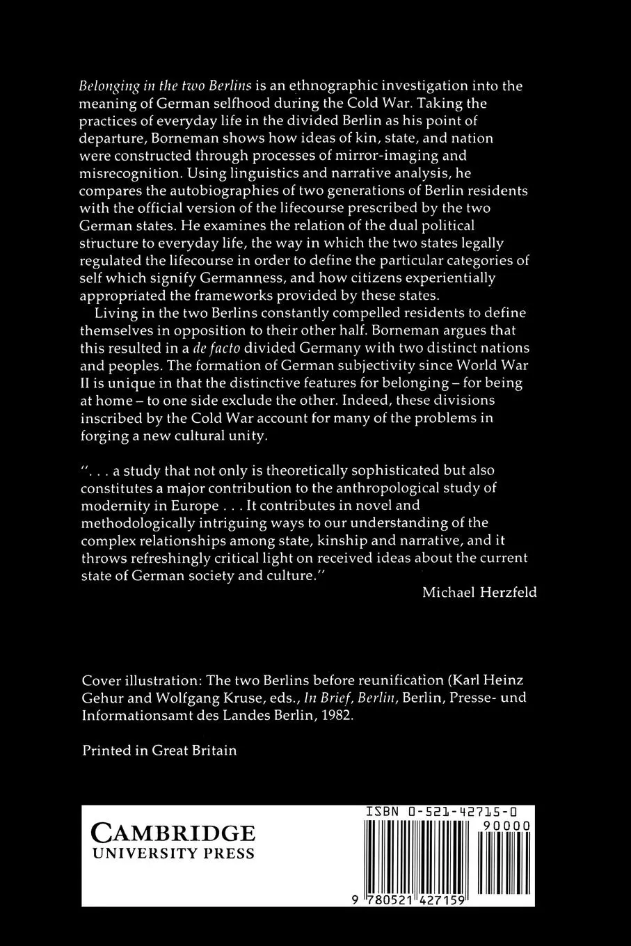 Rückseite: 9780521427159 | Belonging in the Two Berlins | Kin, State, Nation | John Borneman
