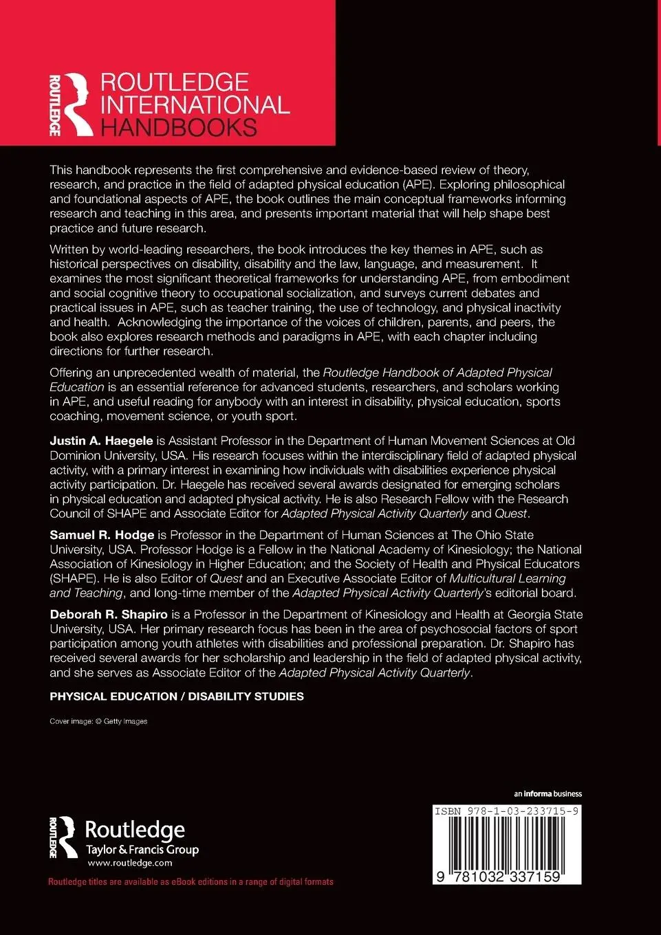 Rückseite: 9781032337159 | Routledge Handbook of Adapted Physical Education | Haegele (u. a.)