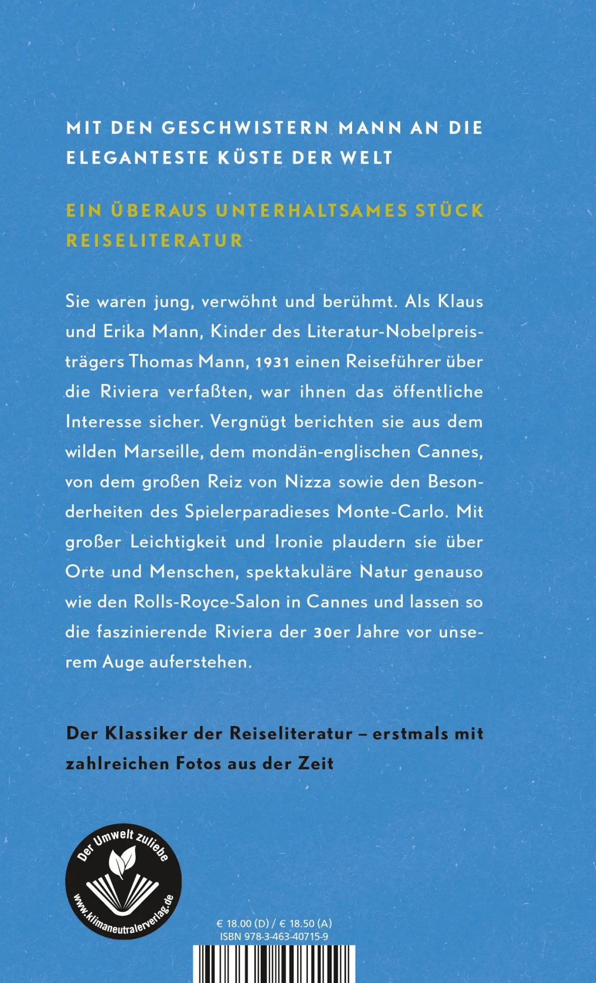 Rückseite: 9783463407159 | Das Buch von der Riviera | Erika Mann (u. a.) | Buch | 176 S. | 2019