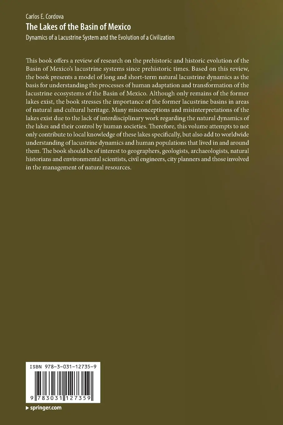 Rückseite: 9783031127359 | The Lakes of the Basin of Mexico | Carlos E. Cordova | Taschenbuch