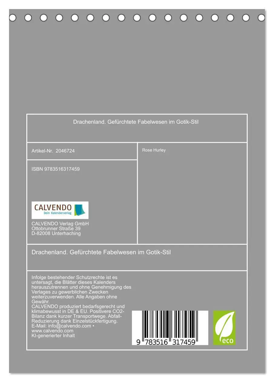 Bild: 9783516317459 | Drachenland. Gefürchtete Fabelwesen im Gotik-Stil (Tischkalender...