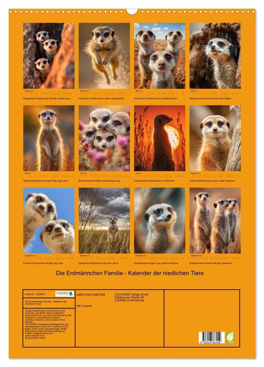 Bild: 9783516867459 | Die Erdmännchen Familie - Kalender der niedlichen Tiere...