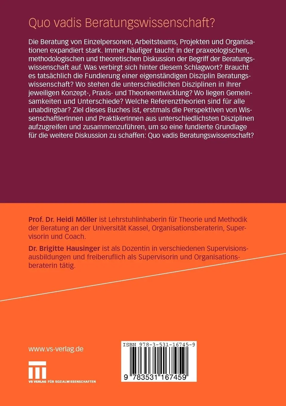 Rückseite: 9783531167459 | Quo vadis Beratungswissenschaft? | Brigitte Hausinger (u. a.) | Buch
