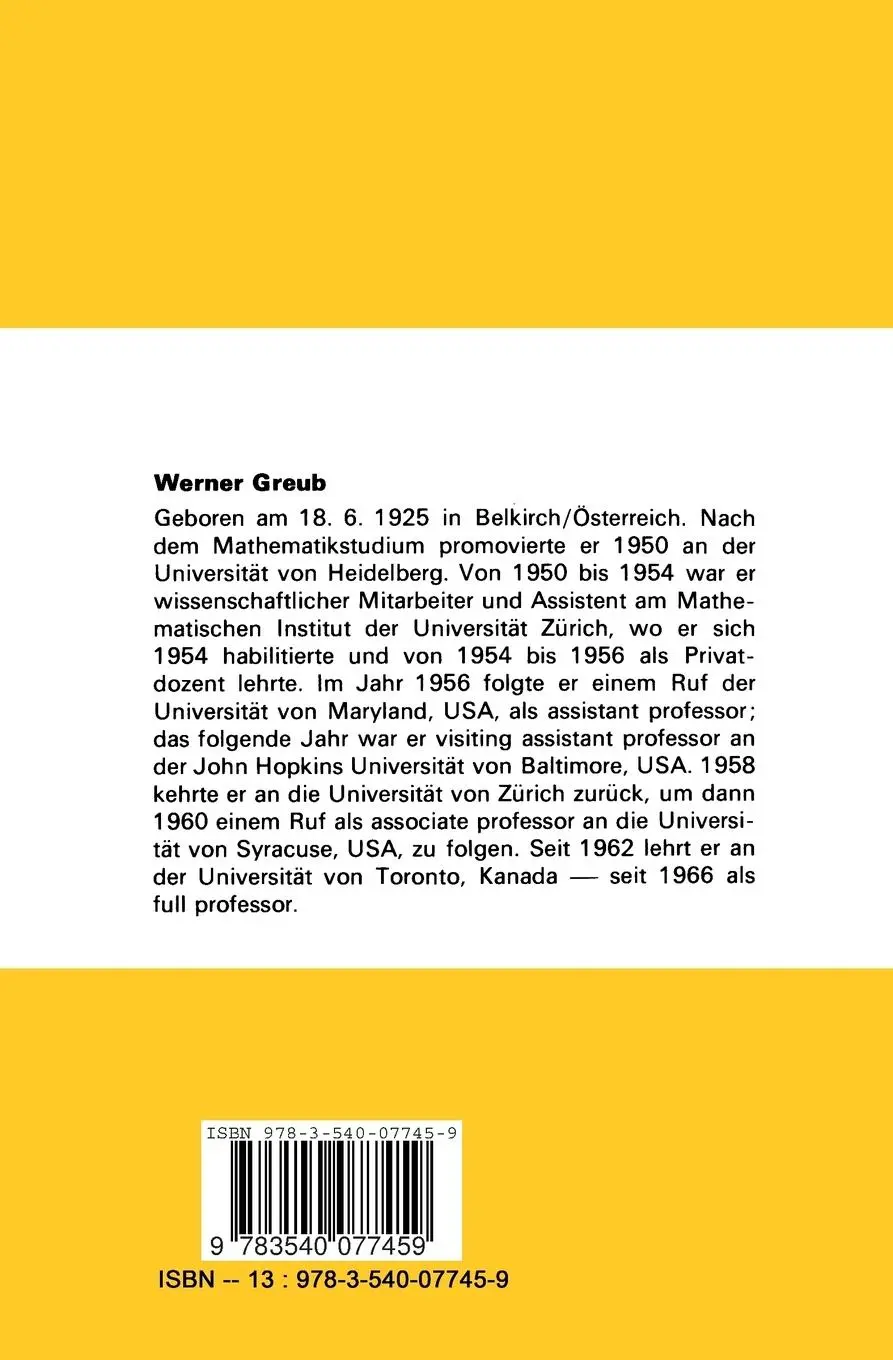 Rückseite: 9783540077459 | Lineare Algebra | Werner Greub | Taschenbuch | xii | Deutsch | 1976
