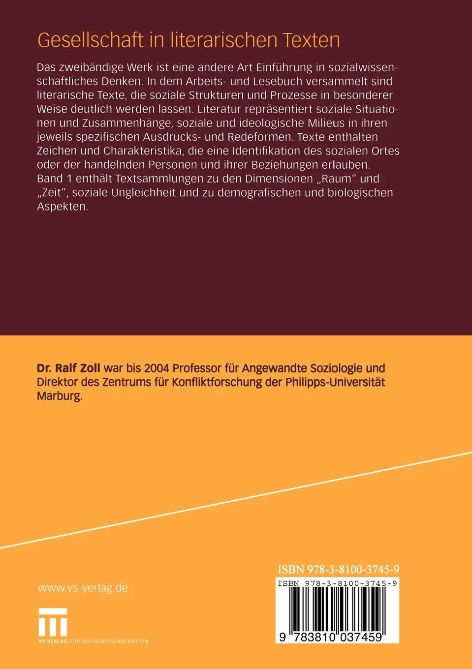 Rückseite: 9783810037459 | Gesellschaft in literarischen Texten | Ralf Zoll | Taschenbuch | 2005