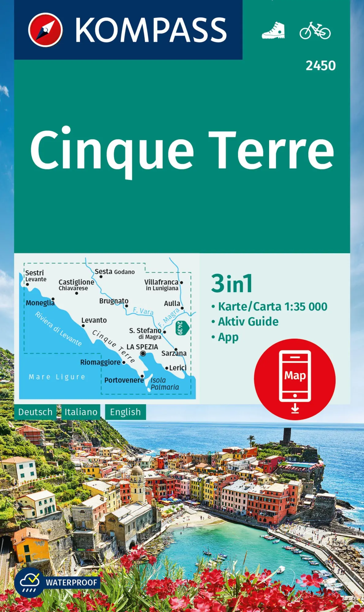 Cover: 9783991217459 | KOMPASS Wanderkarte 2450 Cinque Terre 1:35.000 | (Land-)Karte | 2023