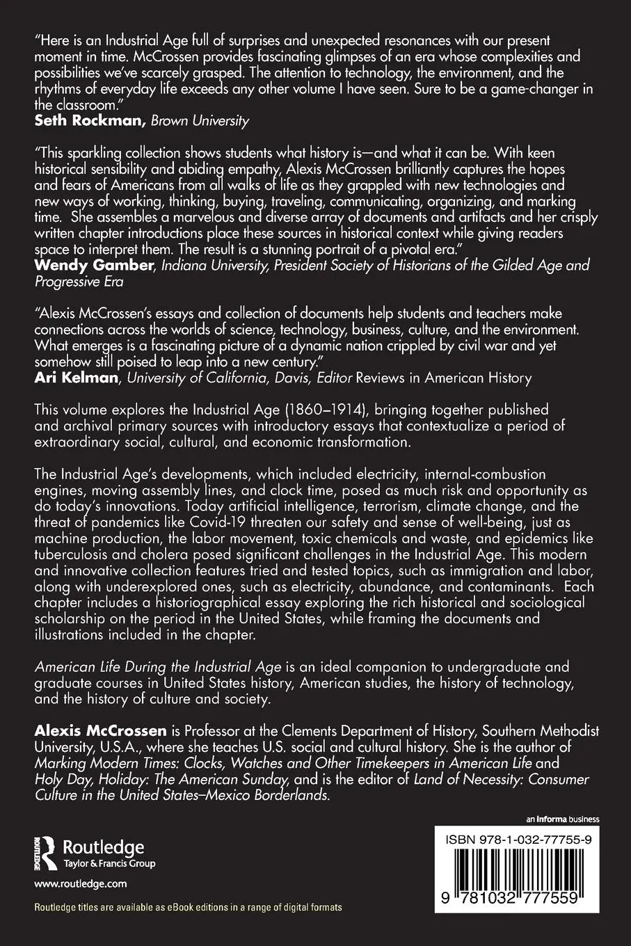 Rückseite: 9781032777559 | American Life During the Industrial Age | Alexis Mccrossen | Buch