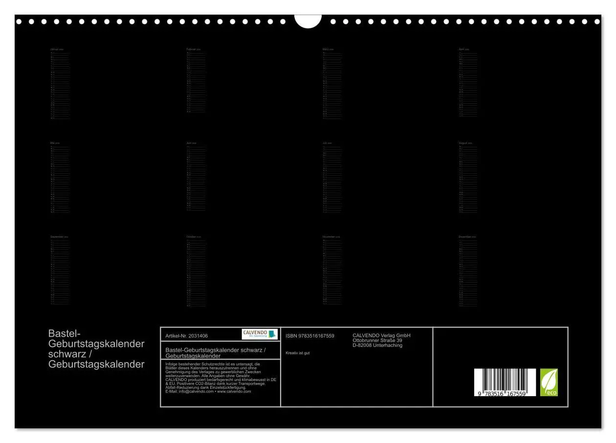 Bild: 9783516167559 | Bastel-Geburtstagskalender schwarz / Geburtstagskalender...