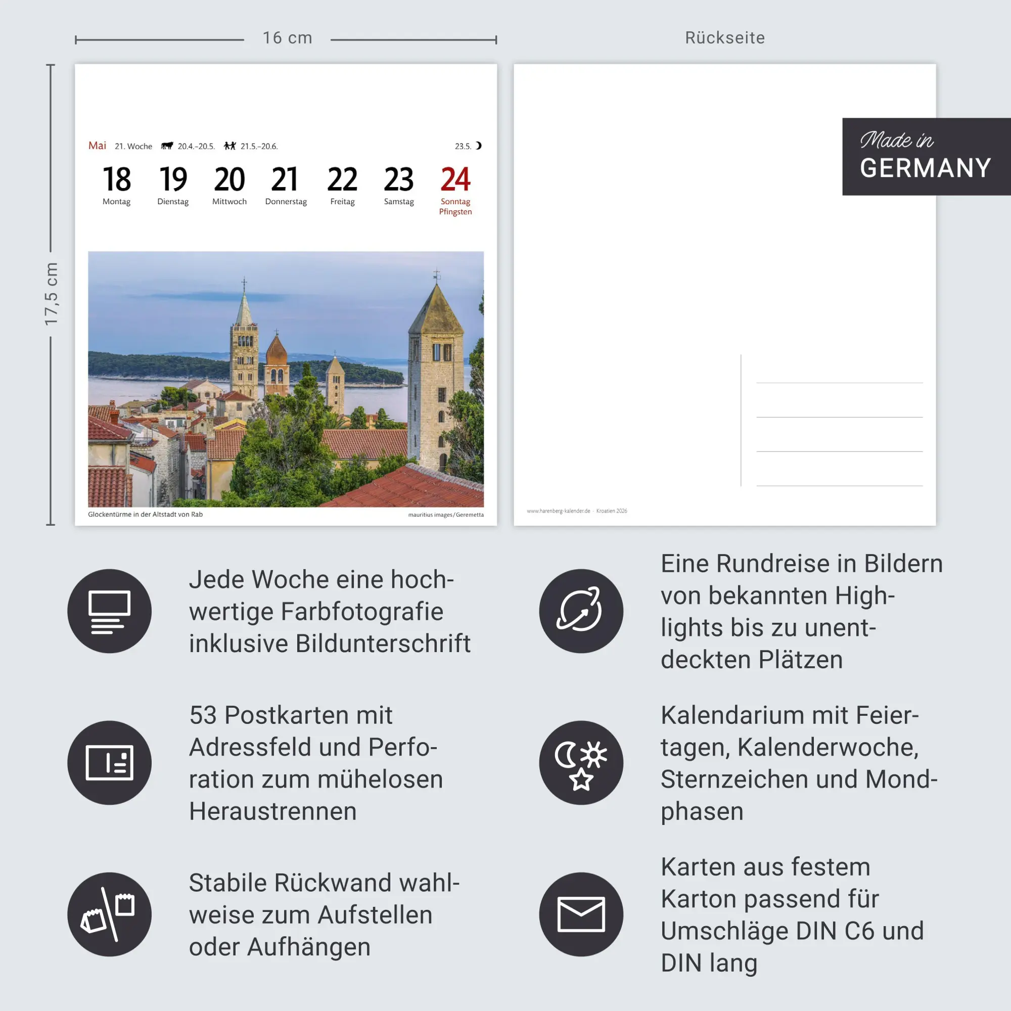 Bild: 9783840037559 | Kroatien Sehnsuchtskalender 2026 - Wochenkalender mit 53 Postkarten